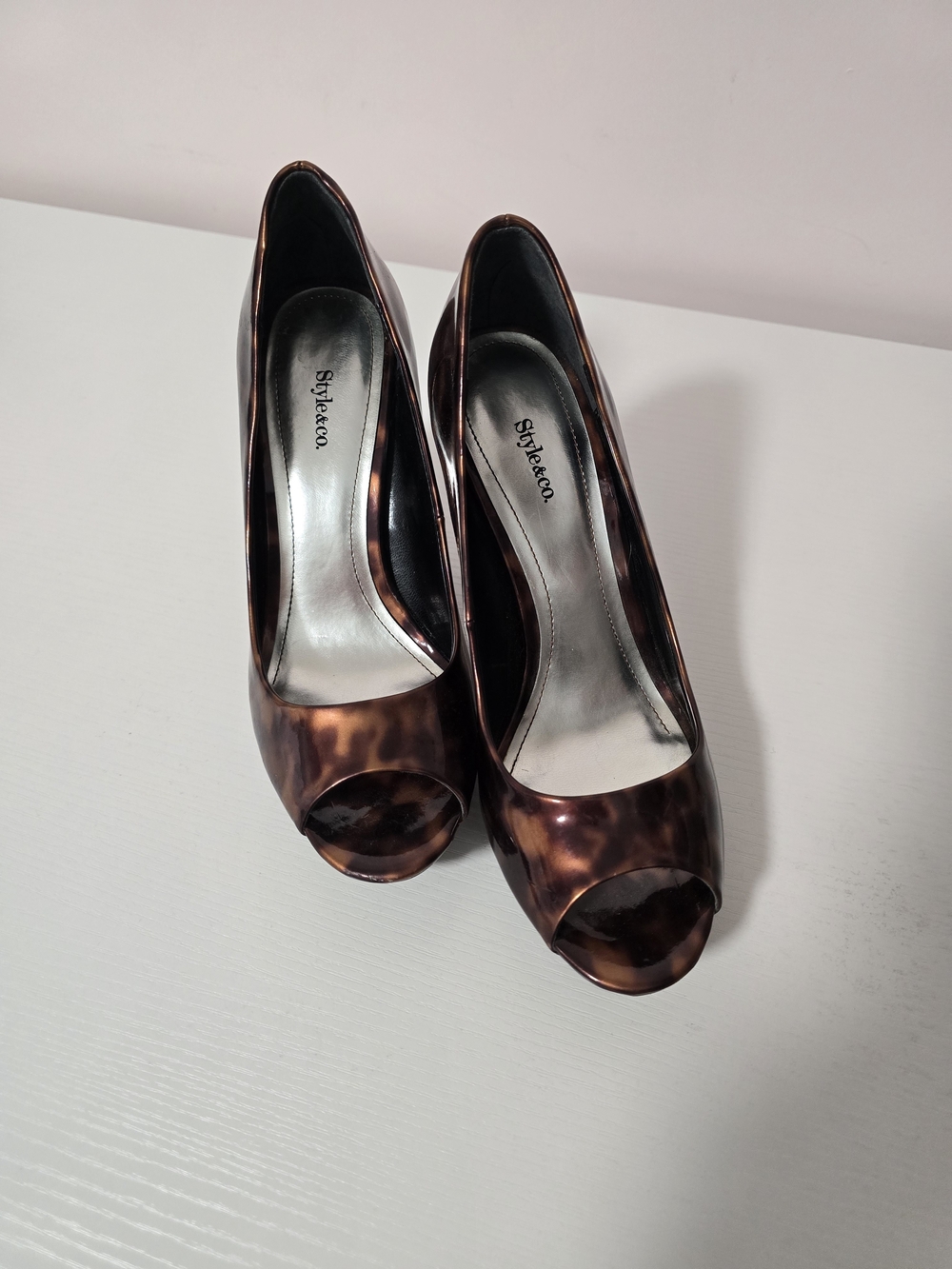 Style & Co. Tortoiseshell Brown Peep-Toe Heels